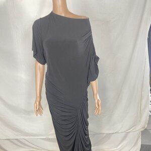 KHY Women’s Asymmetrical Ruched T-Shirt Dress – Black, Size 2XL